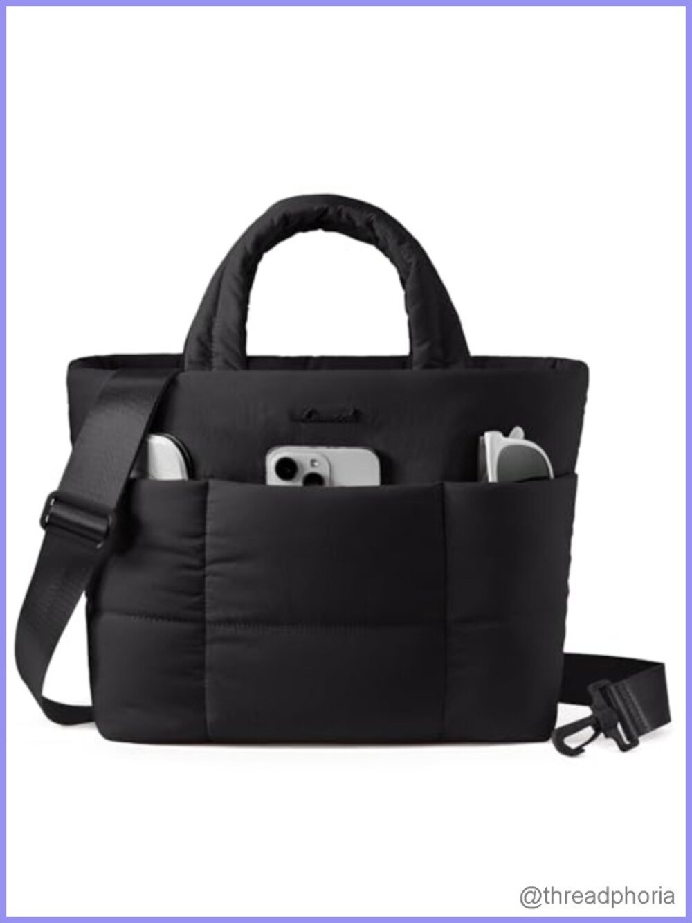 Small Puffer Tote Bag with Top Handle, Adjustable Crossbody Strap, Cotton